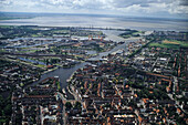 aerial photo of sea port Emden, harbour, North Sea, Lower Saxony, northern Germany