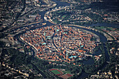 aerial photo of Lübeck, historic old town, Trave River, UNESCO World Heritage Site, Schleswig Holstein, Germany