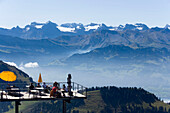 Terrace of Restaurant Hotel Rigi Kulm, mountain panorama in background, Rigi Kulm (1797 m), Canton of Schwyz, Switzerland