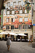 Colourful facade painting of Restaurant Fritschi at square Sternenplatz, Lucerne, Canton Lucerne, Switzerland