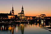 Dresden, panoramic view, river Elbe at sunset