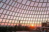 Sunset, glass cupola building, La Perla, Restaurant, Reykjavik, Iceland, Europe