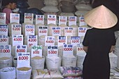 Market stand with rice, Hanoi, Vietnam