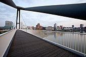 Footbridge at the Media Harbour in Düsseldorf, state capital of NRW, North-Rhine-Westphalia, Germany