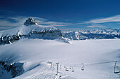 View over chairlift to mountain Oldenhorn, Diablerets, Gstaad, Canton of Bern, Switzerland