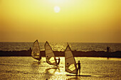 Windsurfers enjoying the sunset in the New Port Area, Tel-Aviv, Israel
