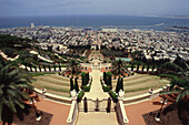 Bahai Tempel und Bahai Gärten, Blick auf das Meer, Haifa, Israel