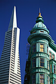 Columbus Tower Building und Transamerica Pyramid, San Francisco, Kalifornien, USA