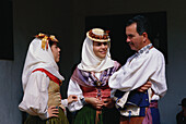 Three people in traditional dress, Almond Blossom Festival, Puntagorda, La Palma, Canary Islands, Spain