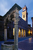 Piazza Pio II with Palazzo Comunale, historic centre of the city of Pienza, Tuscany, Italy