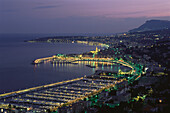 Menton at night, Cap Martin, Cote D'Azur, Provence, France