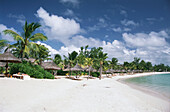 Sandy beach with palm trees, Hotel Le Prince Maurice, Holiday, Mauritius, Africa