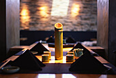 Table settings in Restaurant Sushi Roku, Los Angeles, California, USA