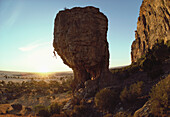 Man freeclimbing, climbing up a rock face at Mount Arapiles, Sport, Australia
