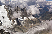 View from mount Dent du Geant to Glacier de Leschaux, Mont Blanc, France, Italy