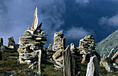 cairns on summit of Petersköpfl, Zillertal range, Tyrol, Austria