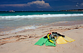 Fins and mask on the beach , Punta Cana, Caribbean, Dominican Republic