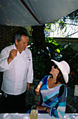Celebrity Chef Wolfgang Puck with Hollywood Star Joan Collins, Restaurant Spago, Beverly Hills, L.A., Los Angeles, California, USA