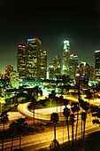 Downtown L.A. with highway 110 at night, Los Angeles, California, USA