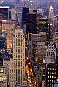 New York Skyline at night towards 5th Avenue, Uptown, taken from Empire State Building, New York City, New York, USA