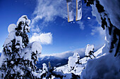 Skifahrer im Sprung, Lake Louise, Alberta, Kanada