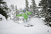 Skier on slope, Sunshine Village ski resort, Banff, Alberta, Canada