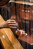 Musician playing harp, Munich Symphony Orchestra, Prinzregententheater, Munich, Bavaria, Germany