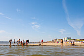 Vacationers at beach, Norderney island, East Frisia, Lower Saxony, Germany