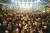 View inside crowded beer tent Spatenbraeu, Oktoberfest, Munich, Bavaria, Germany