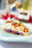 Scallops tiradito with exotic vegetables, Restaurant Norman's, Coral Gables, Miami, Florida, USA