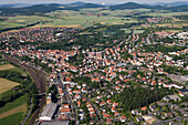 Luftaufnahme von Hünfeld und Hessisches Kegelspiel, Rhön, Hessen, Deutschland, Europa