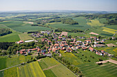 Aerial Photo of Holzheim Village, Countryside, Haunetal, Rhoen, Hesse, Germany
