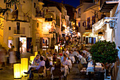 Restaurants in Dalt Vila at night, Old Town, Eivissa, Ibiza, Balearic Islands, Spain