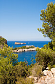 Bucht von Port Sant Miquel, Platja de Sant Miquel, Ibiza, Balearen, Spanien