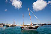 Sailing boat in harbour, La Savina, Formentera, Balearic Islands, Spain