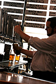 Ein Barkeeper serviert Bier, Boston Beerworks, Boston, Massachusetts, USA