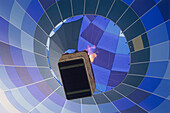 Low angle view of a hot-air balloon, Ising, Chieming, Chiemgau, Upper Bavaria, Germany