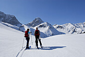 two backcountry skiiers at Tschachaun, Lechtal range, Vorarlberg, Austria