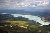View from Arangoiti, 1353m towards Monasterio de Leyre und Embalse de Yesa, Navarra, Spain, Europe