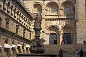 Southside of the cathedral Santiago de Compostela with roman double doors and Fonte dos Cabalos, Santiago de Compostela, Praza das Praterías, Galicia, Spain