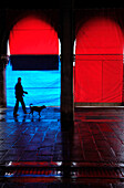 Man with dog at fish market, Venice, Veneto, Italy