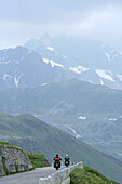 Motorbikes, serpentine, hairpin bend road, Furka Pass,  Alps, Switzerland, Europe