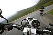 Motorbike tour in June across alpine passes, Silvretta Pass, Austria