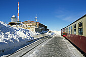 Brockenbahn at station Brocken summit, Schierke, Harz Mountains, Saxony-Anhalt, Germany