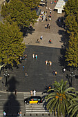 La Rambla, bird eye view from Monument a Colom, Les Rambles, Ciutat Vella, Barcelona, Spanien
