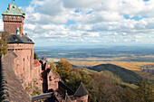 Castle Hochkoenigsburg with view on Rhinevalley, near Schlettstadt, Elsass, France