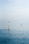 Two poles in the water at lake Bodensee, Constance, Baden-Wuerttemberg, Germany