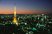 Tokyo Tower and Skyline of Tokyo at night, Shinjuku Area, Tokyo, Japan