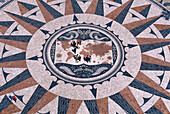 Padrao dos Descobrimentos, Memorial of Discoveries, mosaic decoration showing a world map and a wind rose, Belem, Lisbon, Portugal