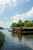 Boathouses at lake Staffelsee, Upper Bavaria, Bavaria, Germany